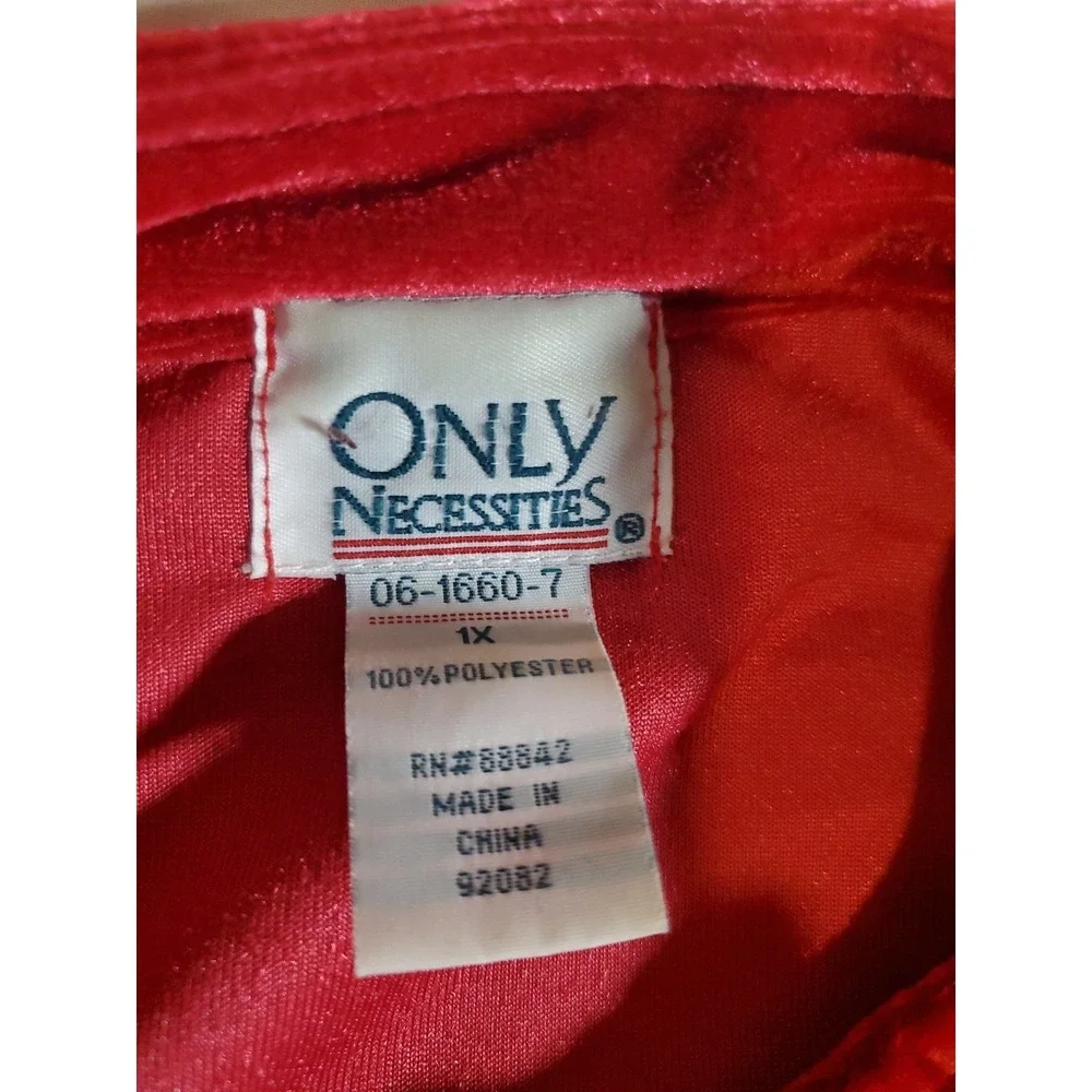 Only Necessities Red Long Robe 1X Velvet Cozy Lounge‎ Polyester VTG